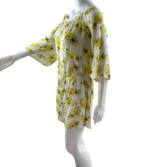 White House Black Market Pineapple print romper L Off Shoulder tie belt tassels - Picture 6 of 15